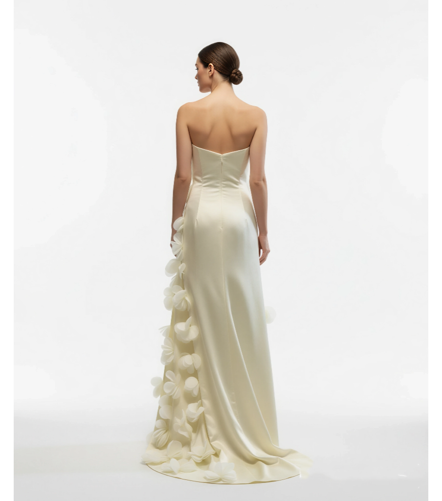 Off Shoulder - 3D Floral Embellished Gown