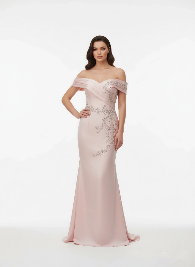 Off-Shoulder Embroidered Gown - Armada Couturee