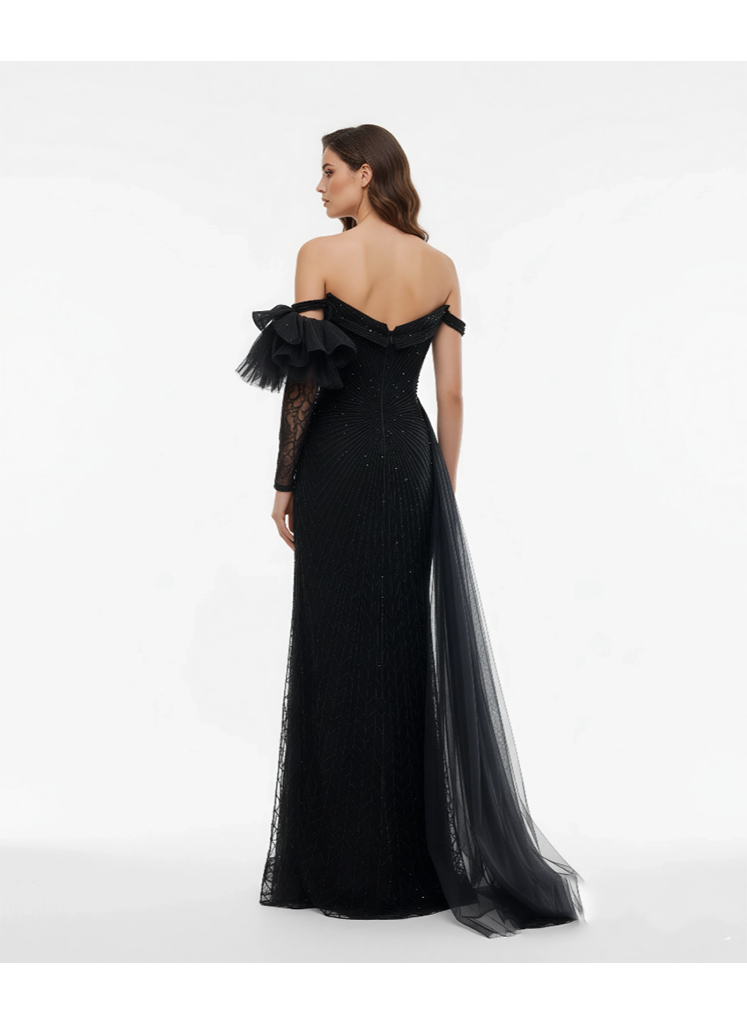 Celestial Embellished Cape Gown - Armada Couturee
