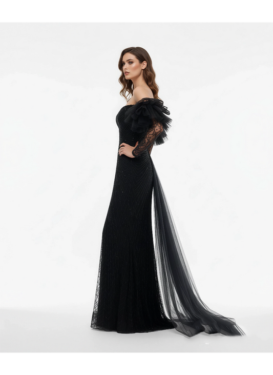 Celestial Embellished Cape Gown - Armada Couturee