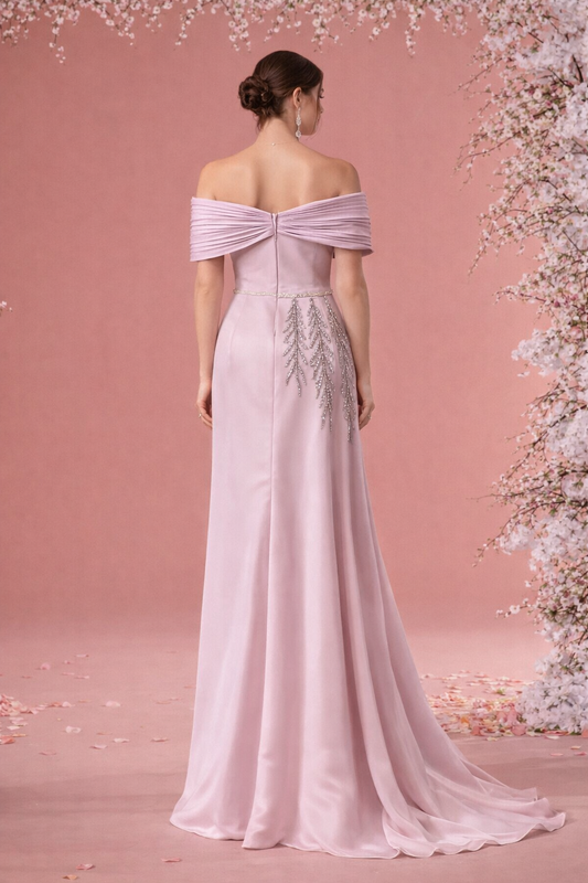 ARMADA COUTURE – Blush Royale Embellished Off-Shoulder Evening Gown