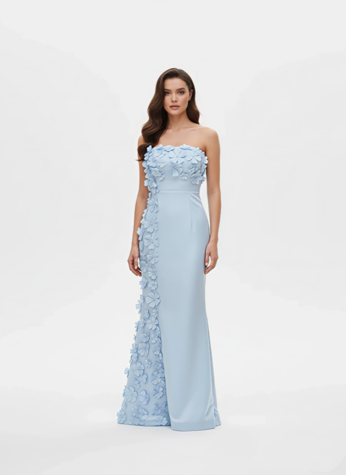 Off-Shoulder Floral Bodycon Gown - Blue Dress