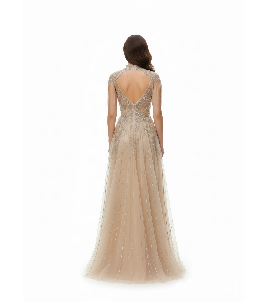 Shoulder Detailing Sequin Embellished Gown