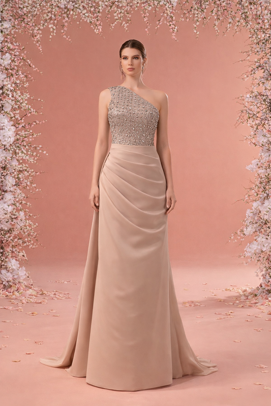 Off Shoulder - 3D Floral Embellished Gown