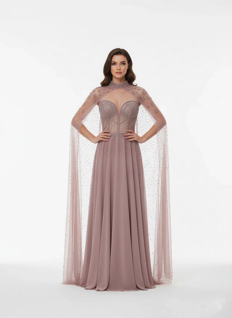 Ethereal Embellished Tulle Gown With Floral Detailing