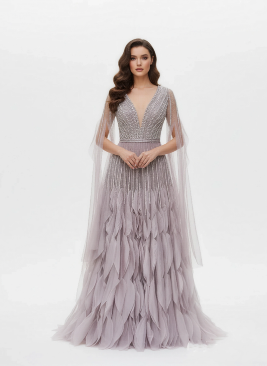 Royal Embellished Gown - Draped Sleeve