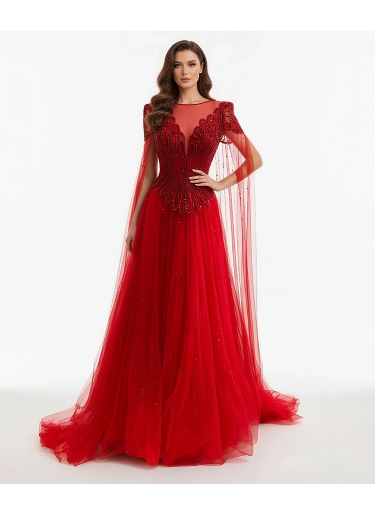 Red Elysian Bloom Gown - Armada Couturee