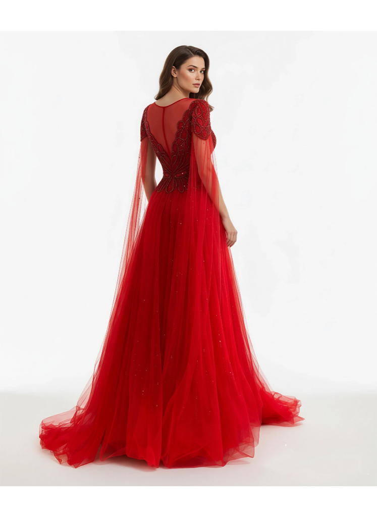Red Elysian Bloom Gown - Armada Couturee