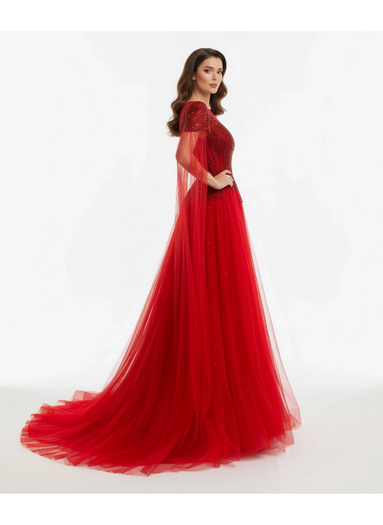 Red Elysian Bloom Gown - Armada Couturee