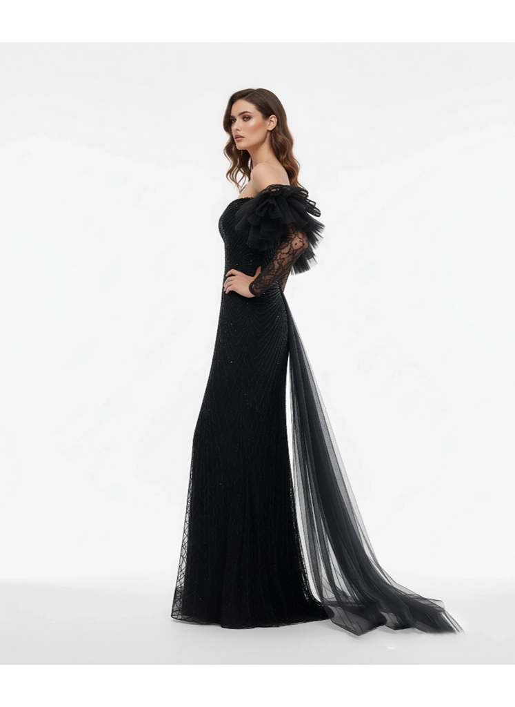Celestial Embellished Cape Gown - Armada Couturee