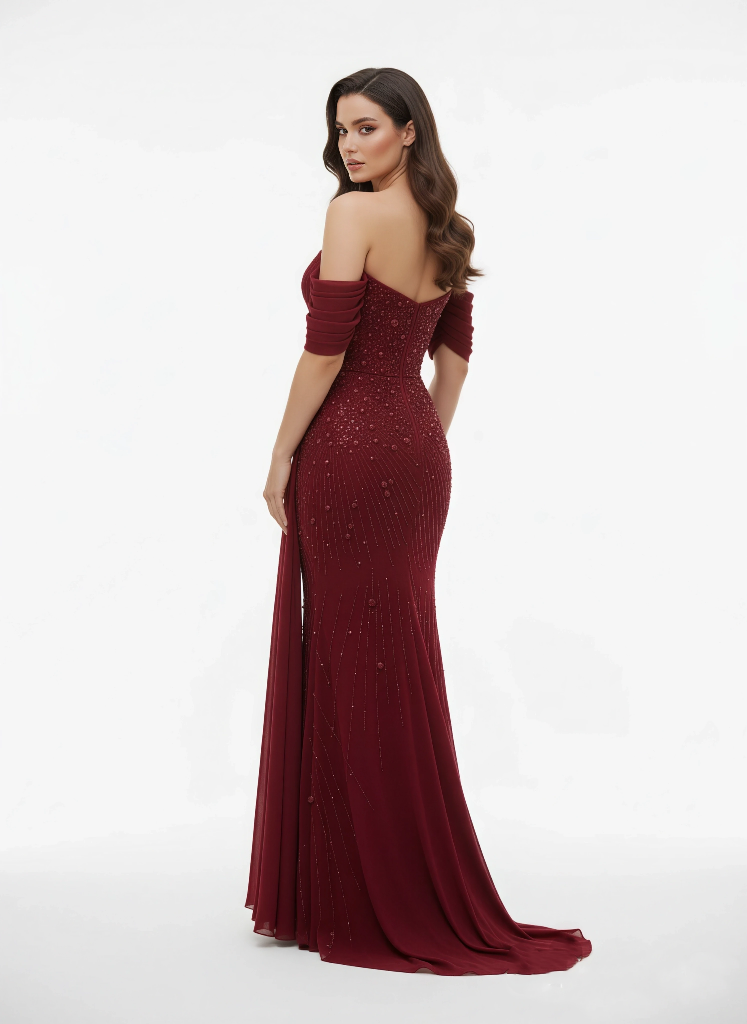 Draped Elegance Embellished Gown