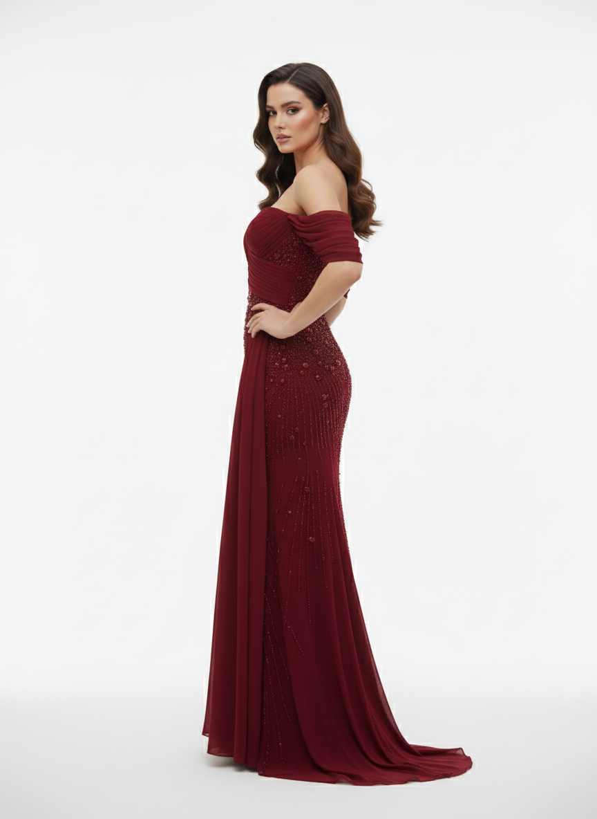 Draped Elegance Embellished Gown