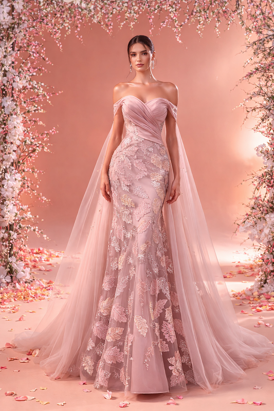 Off-Shoulder Embroidered Gown - Armada Couturee