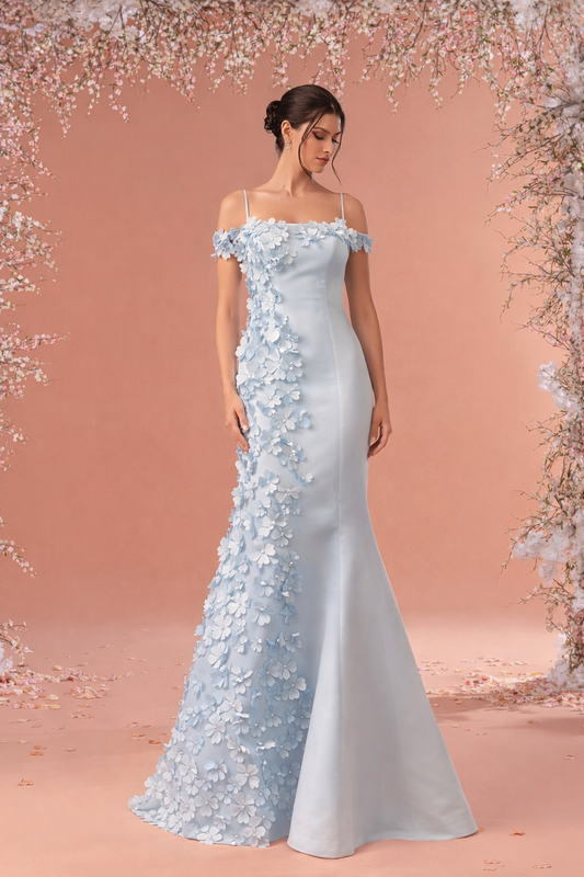 Celestial Cape Gown With Feathered Embellished