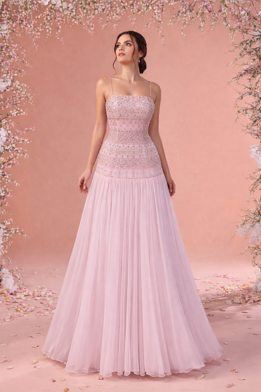 Elegant Sculpted With Crystal Embellished Gown