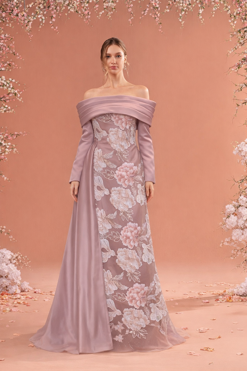 Draped Elegance Embellished Gown