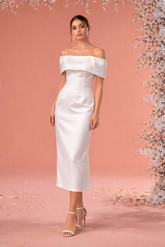 ARMADA COUTURE – Ivory Elegance Off-Shoulder Midi Dress