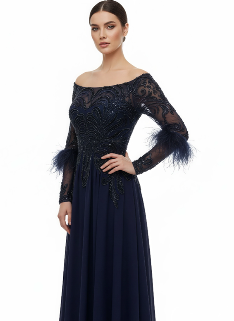 Elegant Sculpted With Crystal Embellished Gown