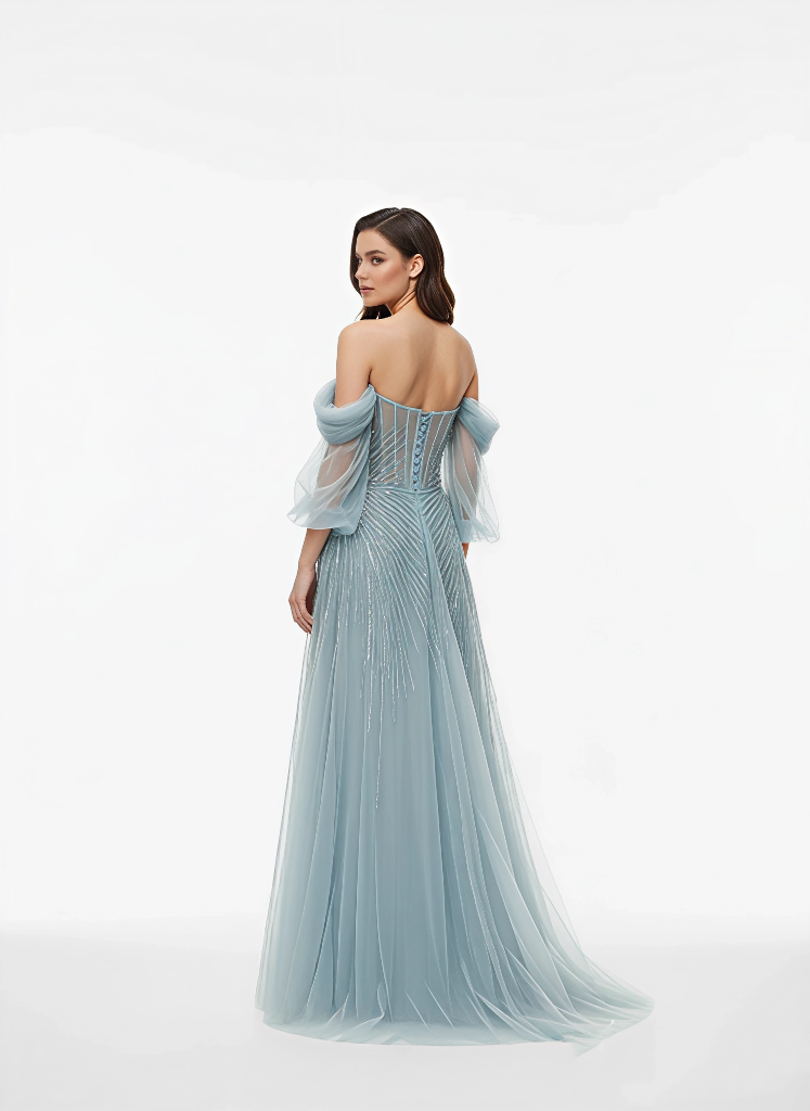Off-Shoulder Whimsical Elegance Gown - Blue Dress