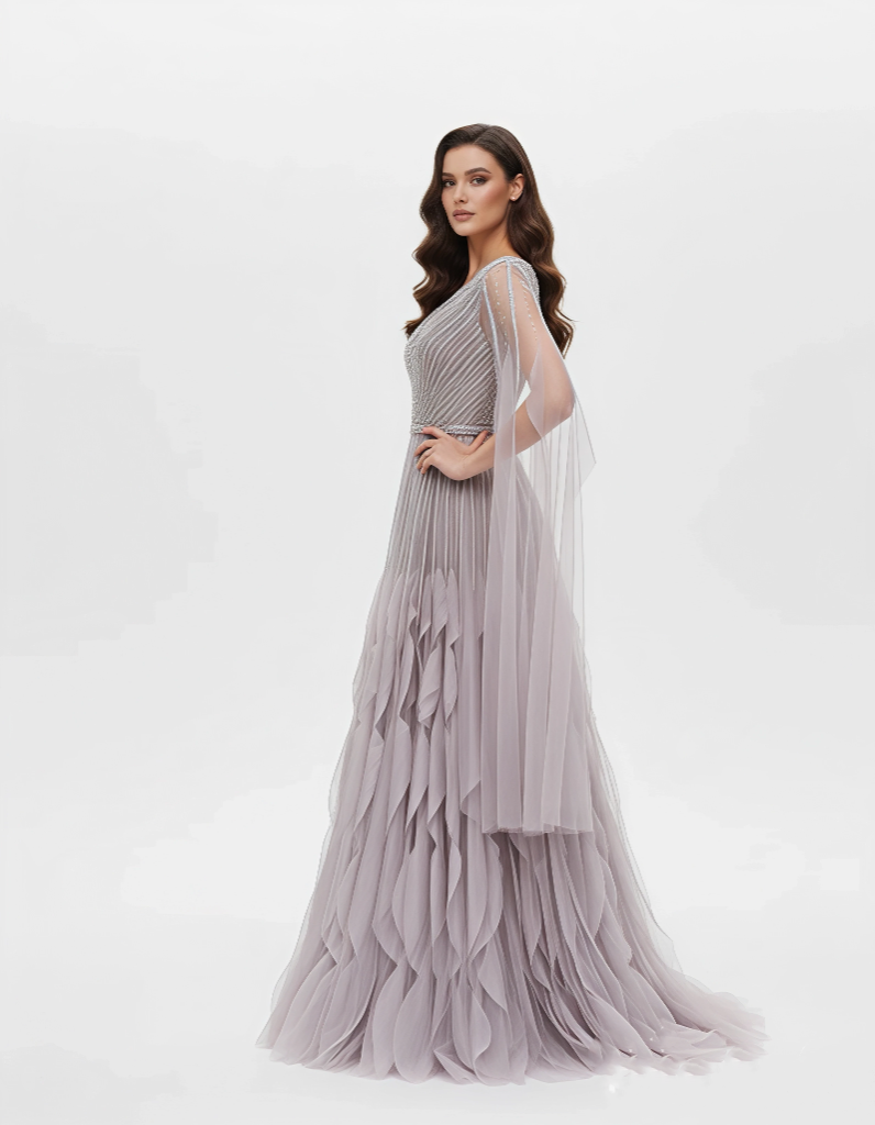 Royal Embellished Gown - Draped Sleeve